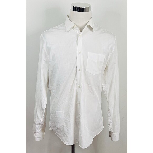John Varvatos Large Casual Button Front Shirt All White 100% Cotton - Picture 2 of 5